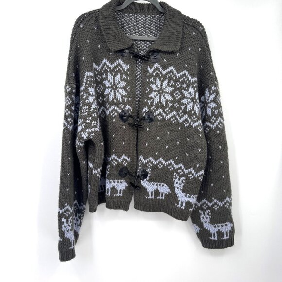 Nordic Deer Cardigan Gray blue oversized woman’s size medium - Picture 1 of 13